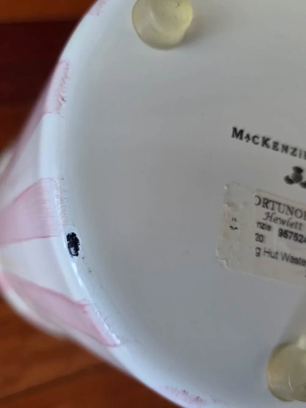 MacKenzie-Childs Bathing Hut Pink Stripe Enamel Wastebasket Trash Bin Retired